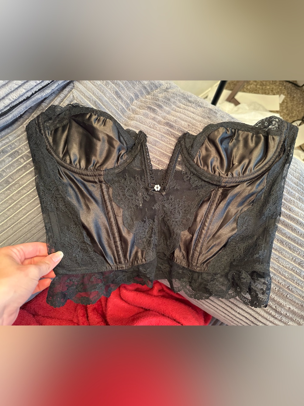 Victoria's Secret Gold Label Vintage Black Satin & Lace Bustier Bralette